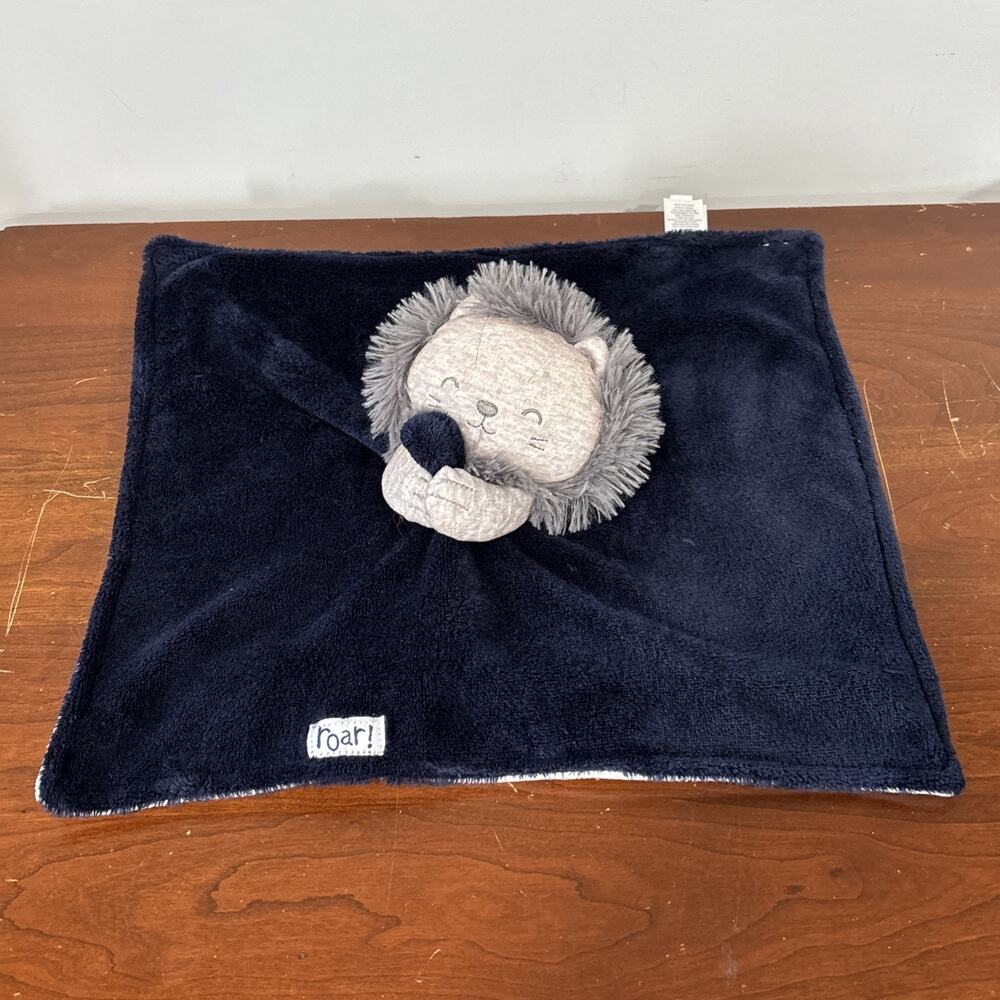 Carters Just One You Roar Lion Navy Blue Gray Plush Security Blanket Lovey 15"